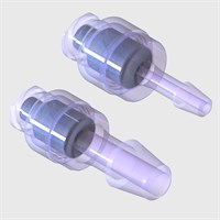 Barbed Straight Swabable Needle Free Luer Activated Valves, Clear Polycarbonate